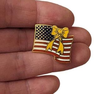 USA Flag Support Our Troops Pin - Yellow Ribbon